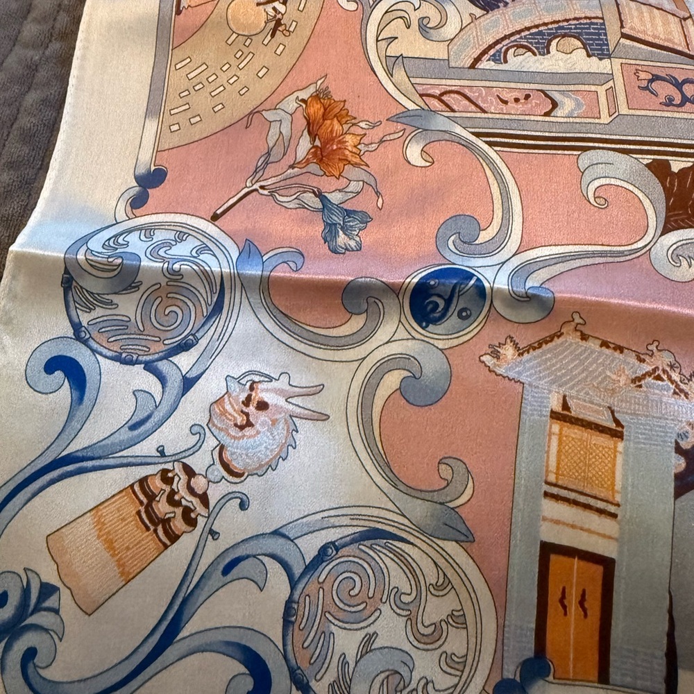 NEW 100% Silk Scarf with Pink and Blue Design